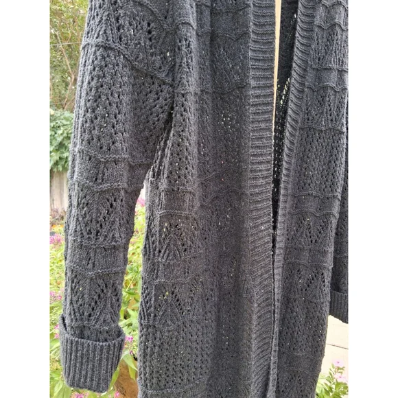 POL Charcoal Open Knit Hooded Cardigan Sweater Sz.M - Picture 3 of 8